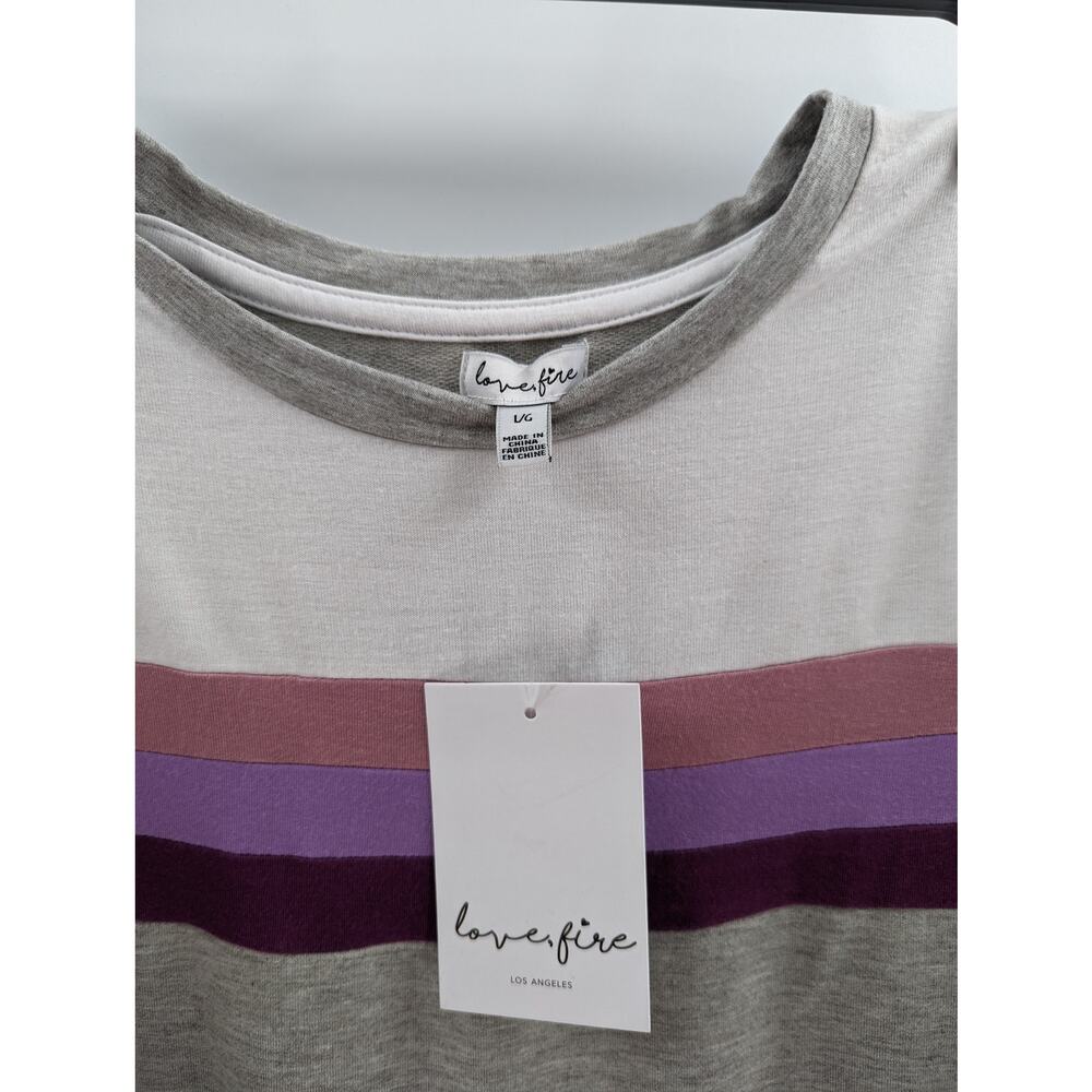 Love Fire Gray Striped T-Shirt Dress Short Sleeve Casual - Picture 6 of 8